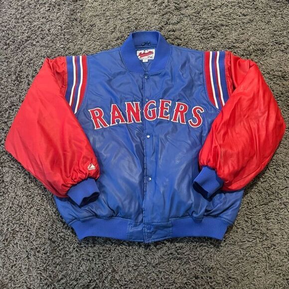 Vintage Majestic Texas Rangers Puffer Bomber Jacket XXL - Picture 1 of 8